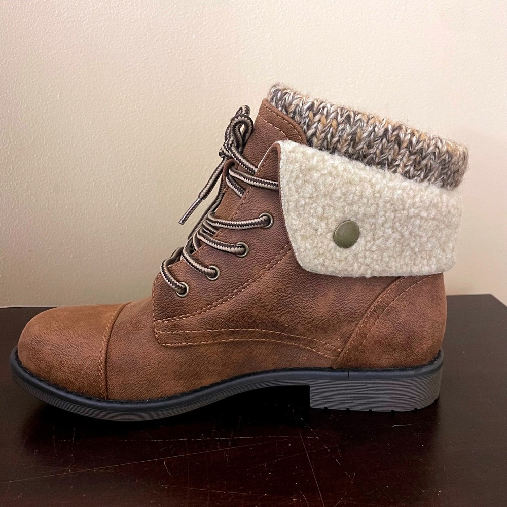 Cliffs by White Mountain Duena Tobacco Brown Sherpa Knit Ankle Boots C25084-303 - Picture 5 of 8